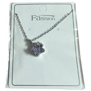 Fashion Jewelry Silver-Tone Necklace with Lavender Flower Pendant